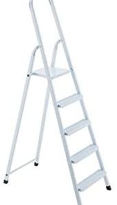 5 Steps Steel Ladder - White
