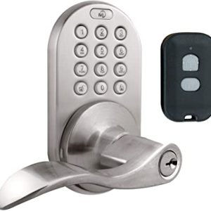 MiLocks XKL Digital Lever Handle Door Lock with Keyless Entry via Remote RF Control and Keypad Code for Interior Doors (Satin Nickel)