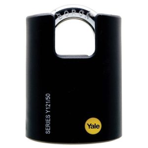 Y121/50/132 - Yale Classic Series Outdoor Black Plastic Cover Brass Padlock (Boron Shackle) 50mm